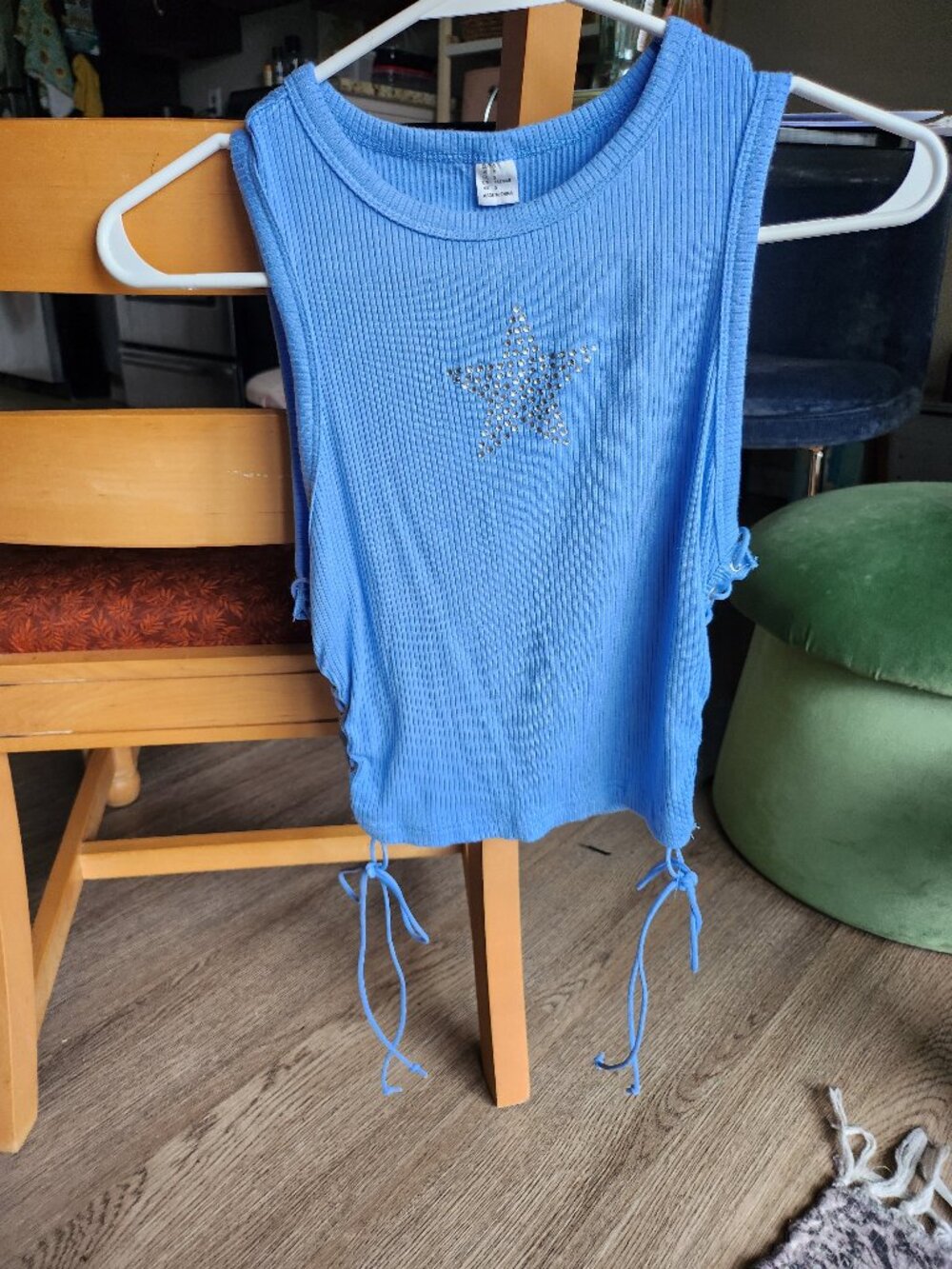Star Cropped Tank with Lace Up Sides